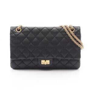 Chanel 2.55 Matelassé Double Flap Shoulder Bag Handbag Leather Women's Black ...